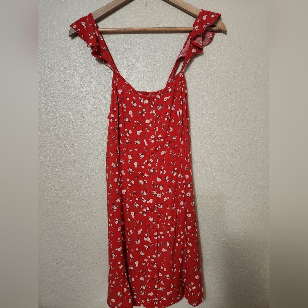Mossimo Supply Co Womens Red Floral Ruffled Mini Sundress Shirted Back Size XS